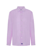 Children's plain lilac linen shirt, resortwear by designer Lotty B for the Pink House Mustique