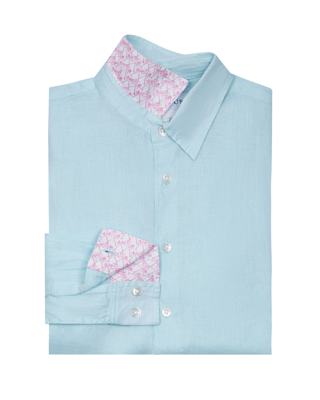 Folded Childrens Linen Shirt: PALE BLUE designer Lotty B Mustique kids beach wear