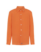 Childrens orange long sleeved linen shirt by Lotty B Mustique