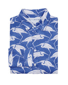 Childrens blue linen shirt with egret print by Lotty B Mustique