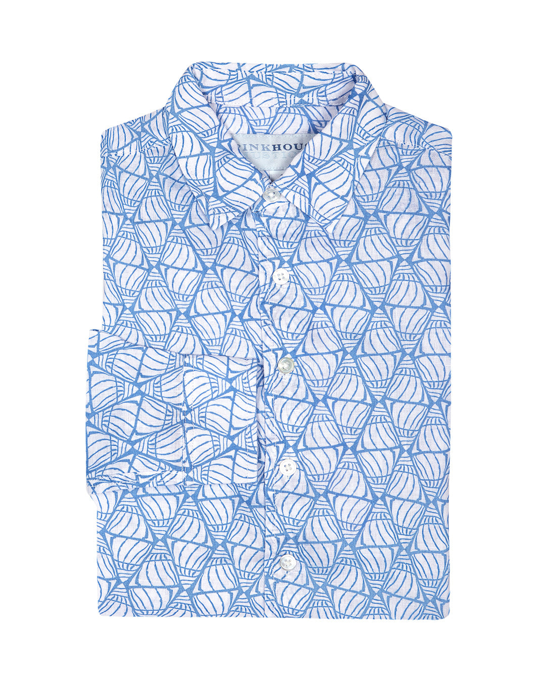 Childrens linen shirt blue Shelltop print