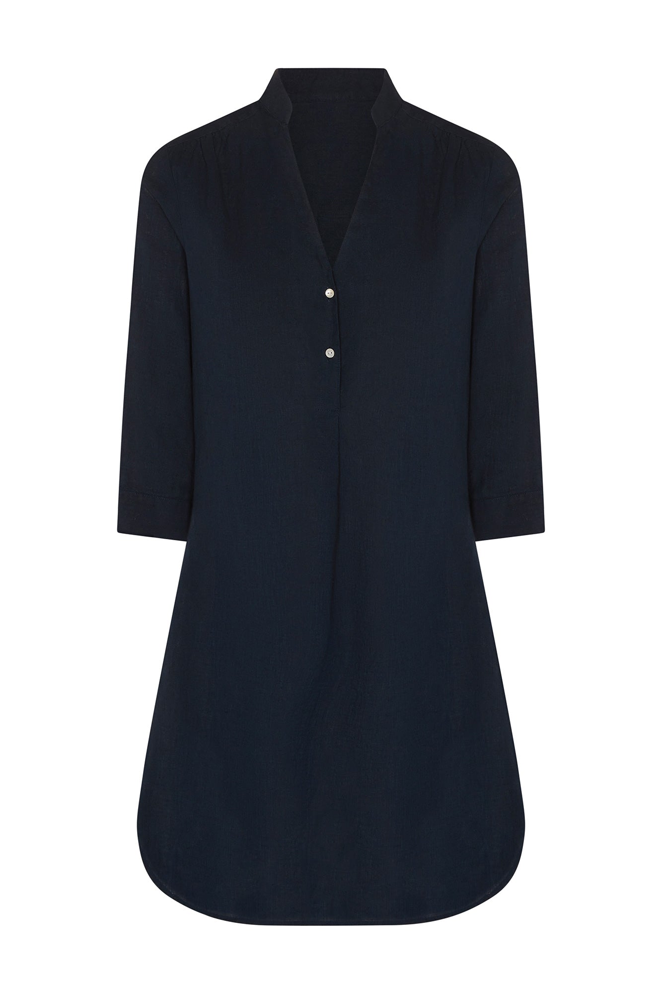 Womens vacation style linen dress in eclipse navy blue