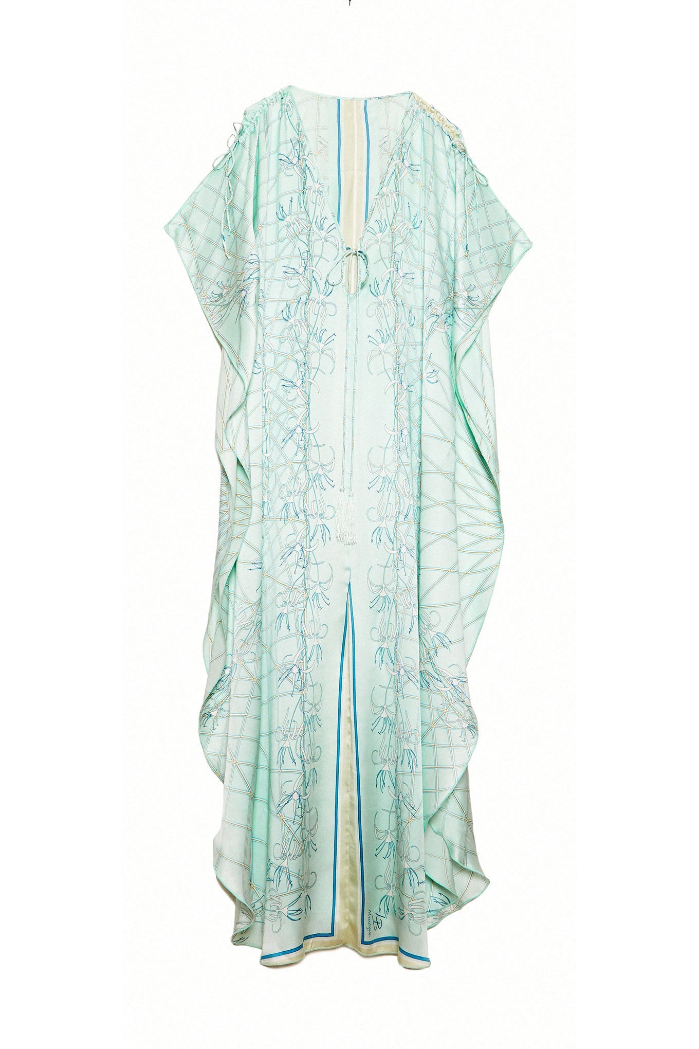 Lotty B Long Kaftan in Silk Crepe-de-Chine (Spiderlily Pale Blue)