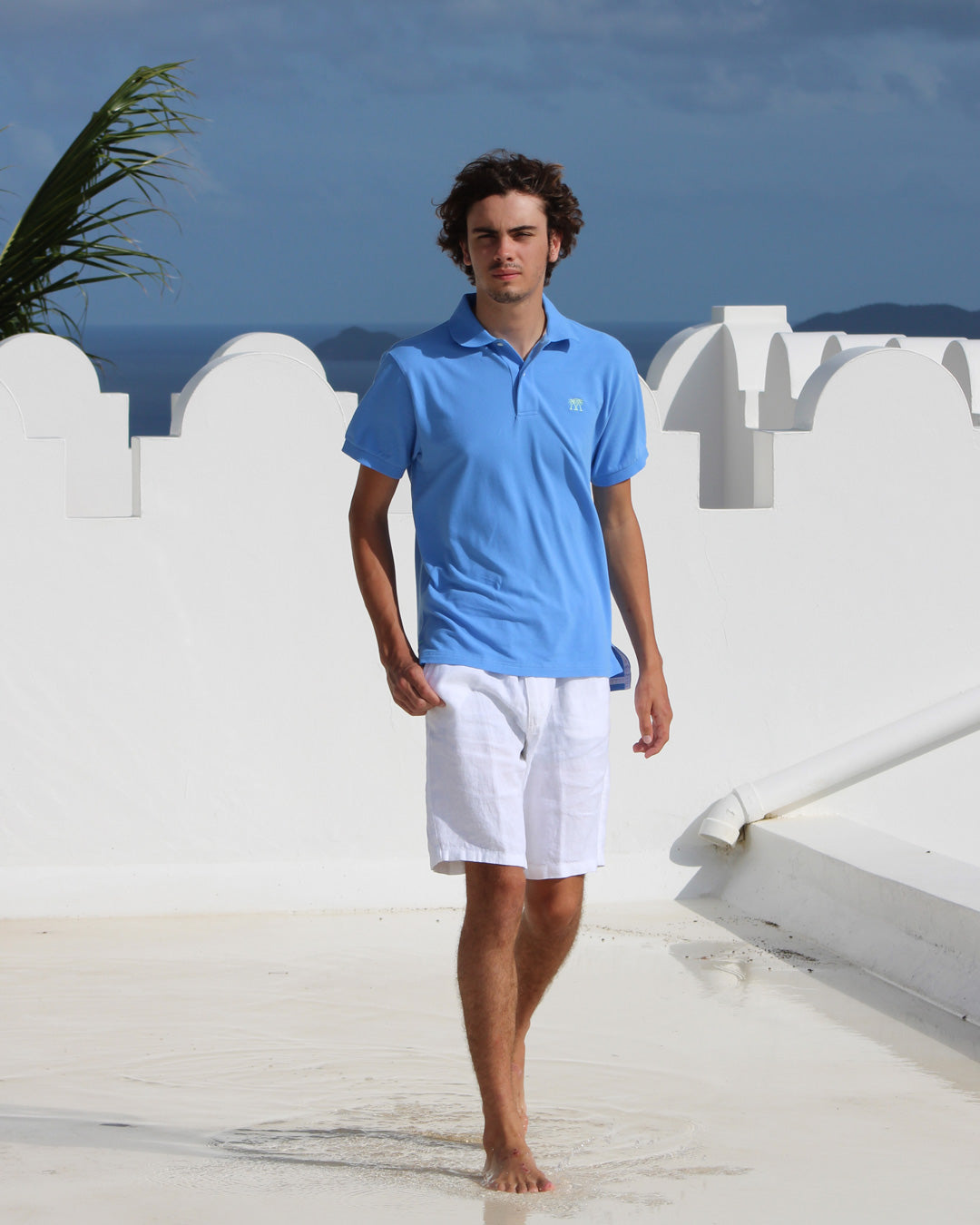 Mens pure cotton blue polo shirt sports style