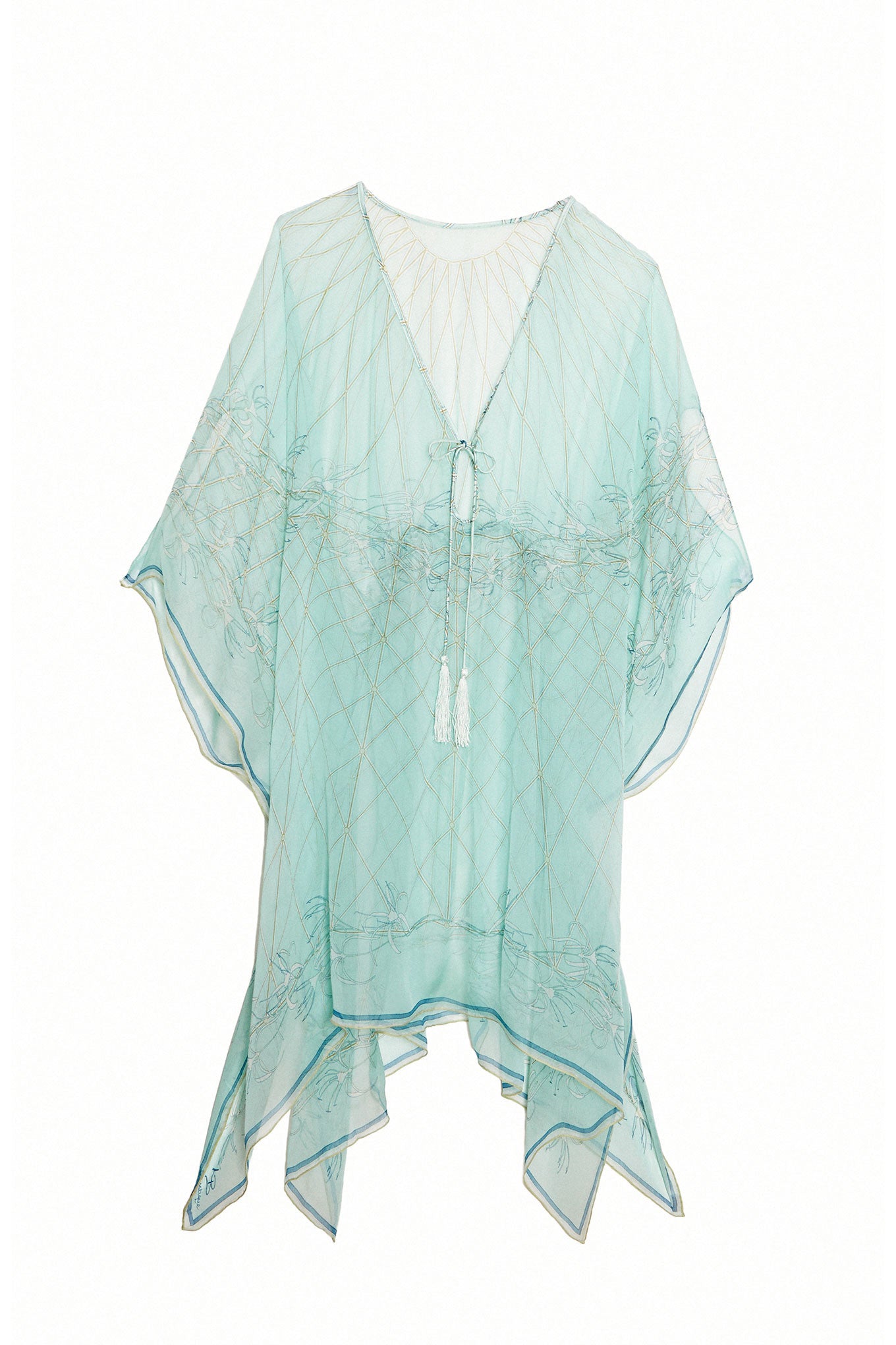 Lotty B Short Kaftan in Silk Chiffon (Spiderlily Pale Blue)