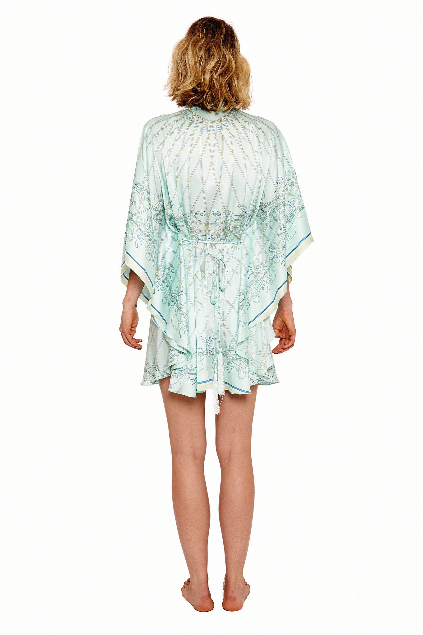 Lotty B Short Kaftan in Silk Crepe-de-Chine (Spiderlily Pale Blue) Back