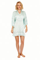 Lotty B Short Kaftan in Silk Crepe-de-Chine (Spiderlily Pale Blue) Front