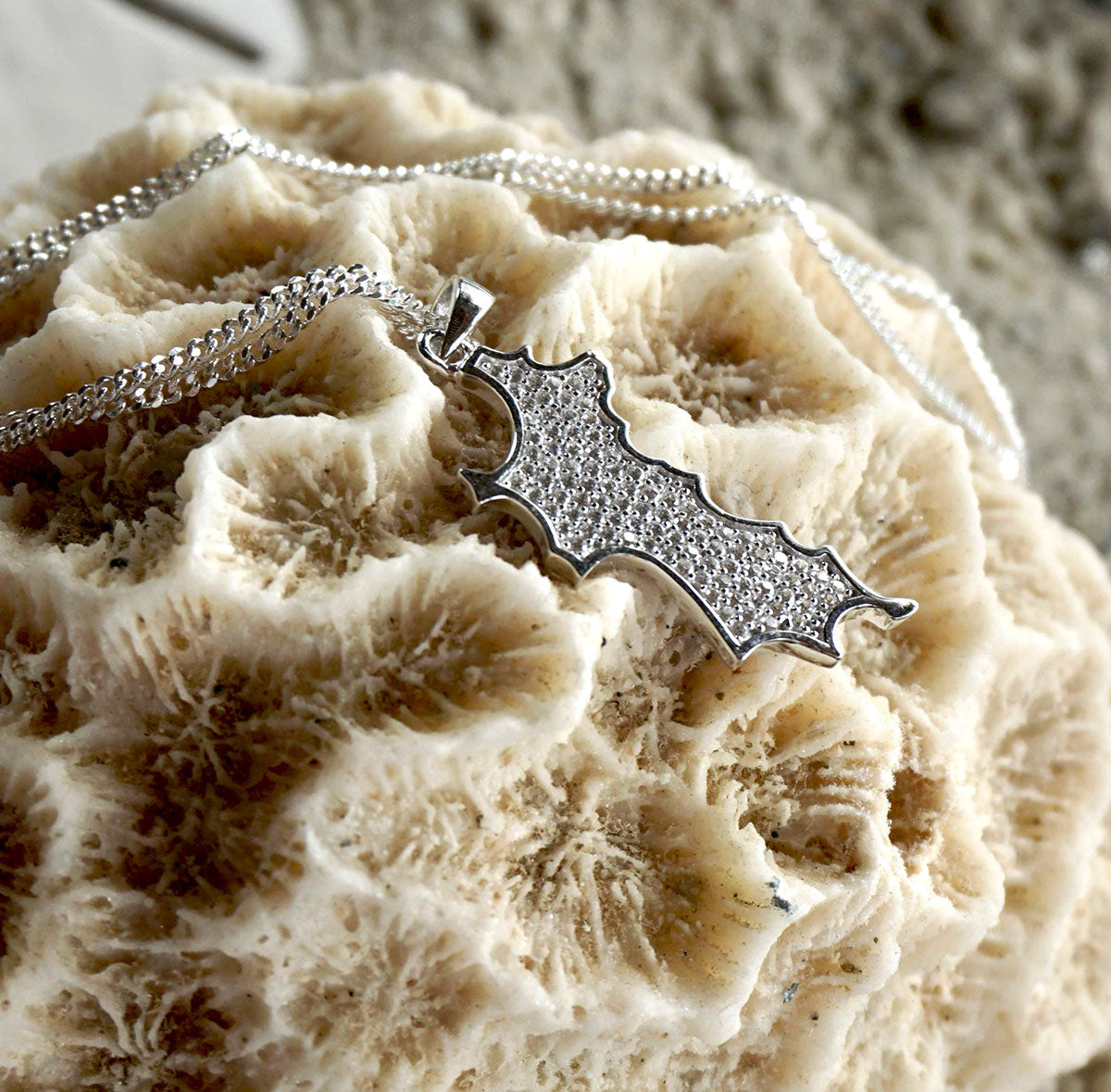 Silver Diamante Mustique Island Pendant - Mustique life