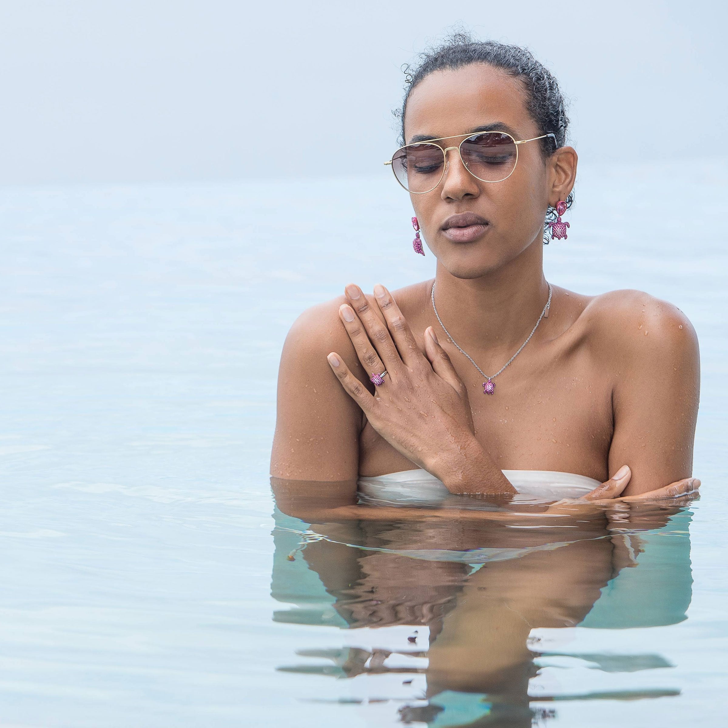 MUSTIQUE SEA LIFE TURTLE Collaboration by Catherine Prevost with Atelier Swarovski in aid of St Vincent and the Grenadines environment fund: Pink Turtle Cocktail Ring available at The Pink House Mustique