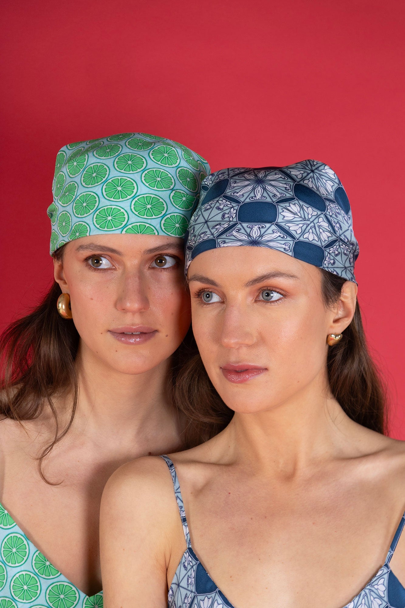 two women with silk bandana and dress