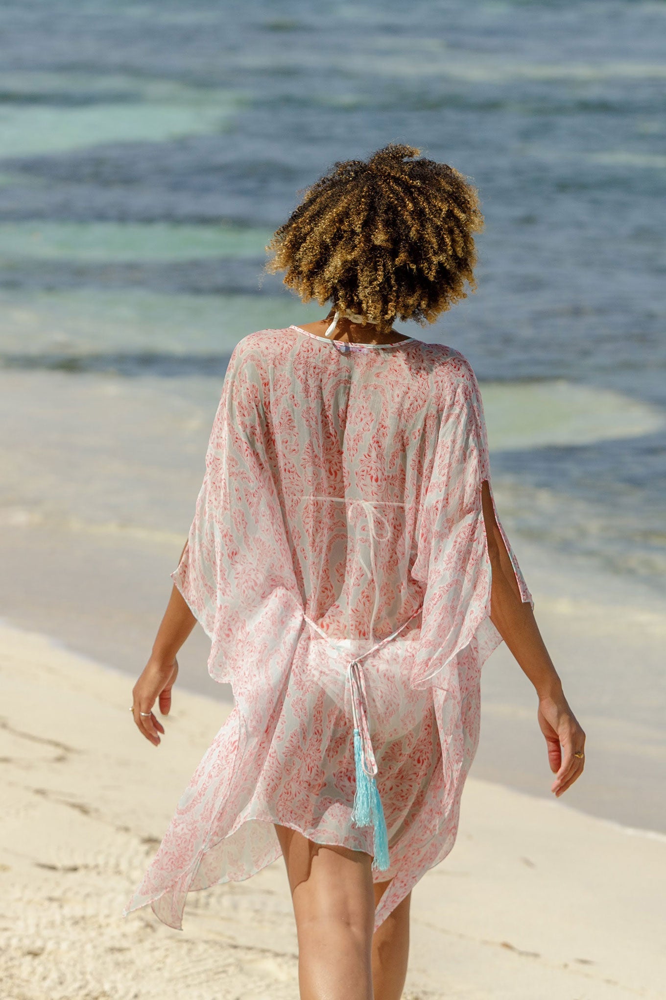 Lotty B Short Kaftan in Chiffon (Seahorse, Pink) luxury holiday Mustique