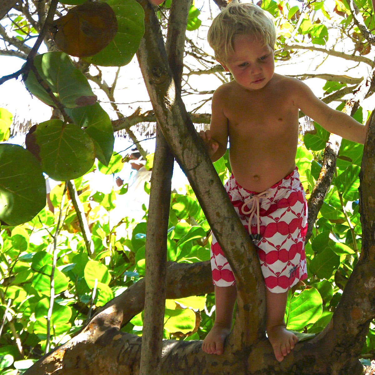 Boys swim trunks : MANTA RAY - RED jungle climbing in Mustique