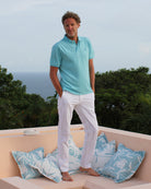 Mens pure cotton pale blue polo shirt Caribbean holiday style