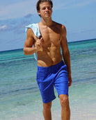 Mens linen shorts in comfort stretch blend, classic beachwear from Pink House Mustique