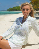 Womens Linen Blouse: FLAMBOYANT - GREEN designer Lotty B Mustique summer style