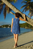 Womens silk Henny dress Flamboyant Flower Blue by Lotty B Mustique lifestyle