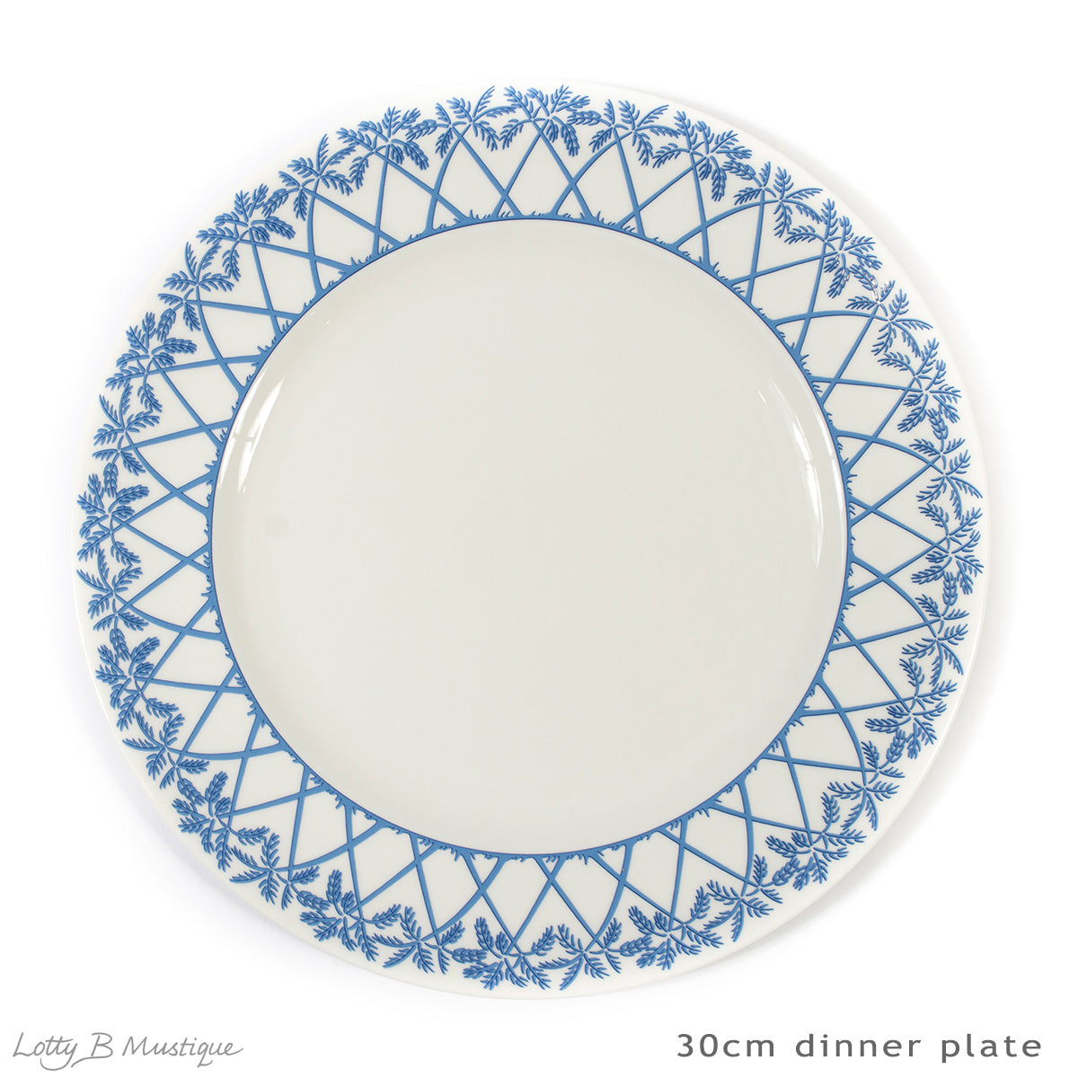 Set includes 6 x 30cm dinner plates in Palms blue