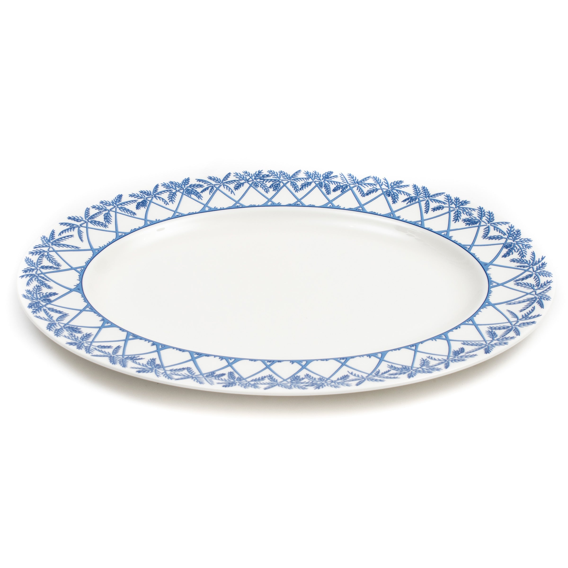 Fine bone china serving platter in Palms blue design