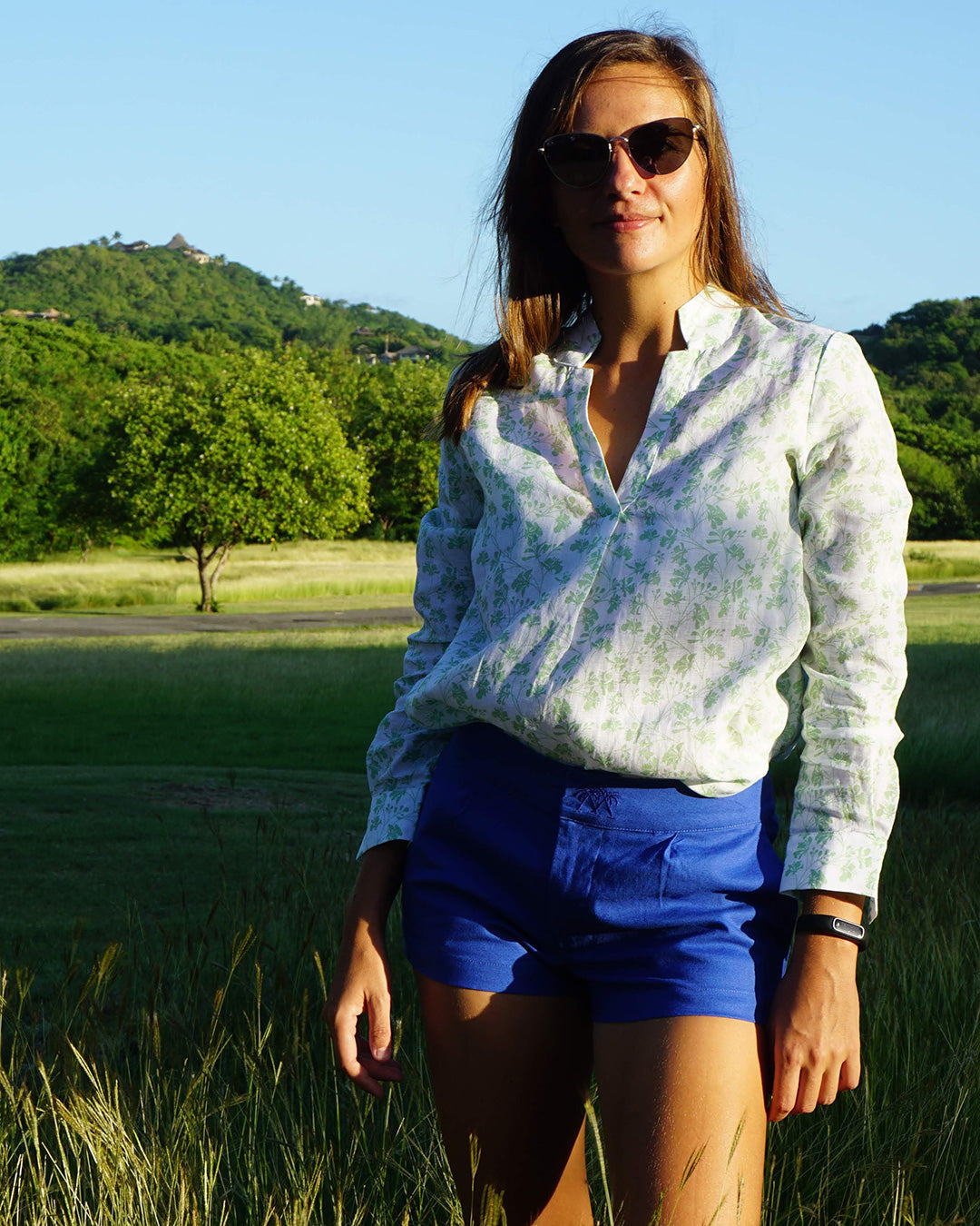 Womens Linen Shorts : DAZZLING BLUE designer Lotty B Womens holiday styles