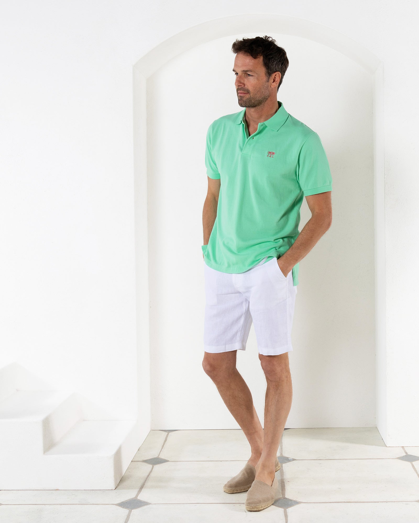 Mens pure cotton green polo shirt vacation life