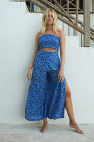 Silk Gabija Palazzo Pants: FLAMBOYANT FLOWER - BLUE designer Lotty B Mustique easy elegant style