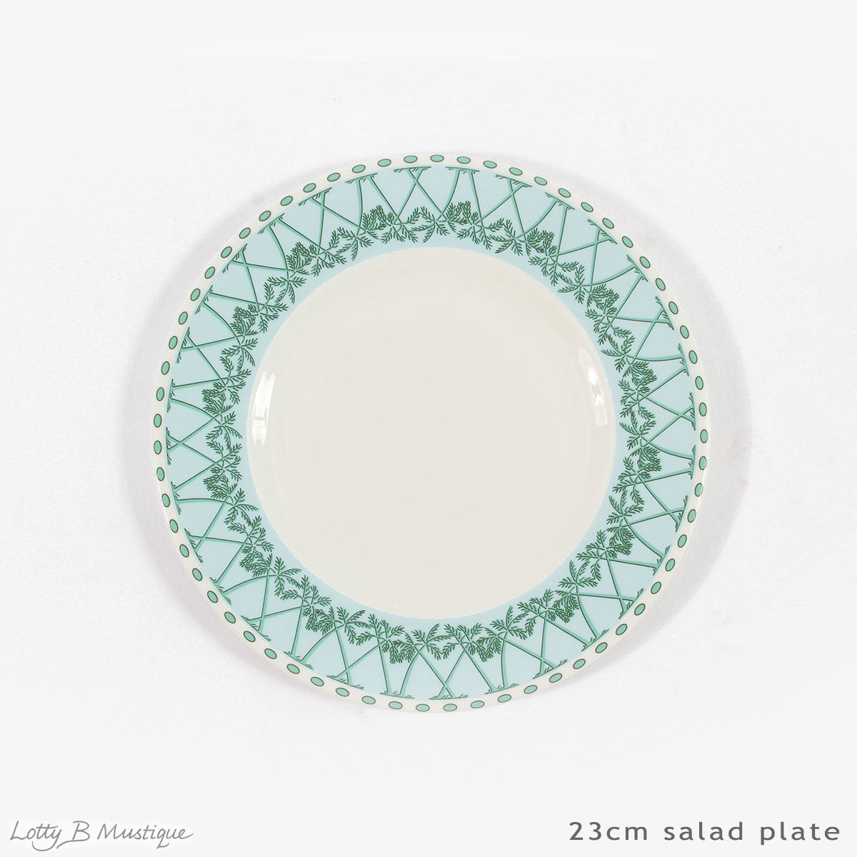 Set includes 6 x 23cm salad plates in Mustique Island design