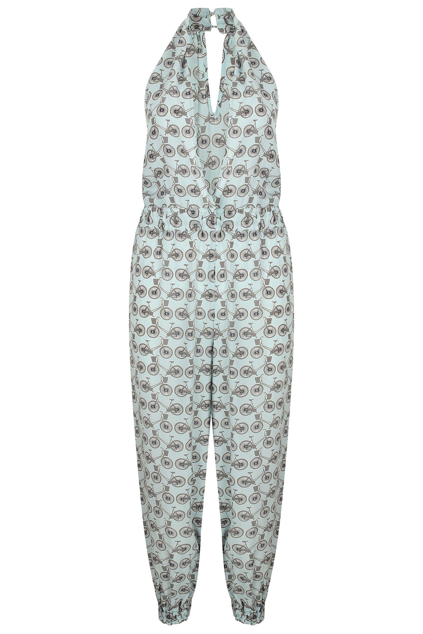 Lotty B Jumpsuit in Silk Crepe-de-Chine: BICYCLE - BLACK/PALE BLUE Front