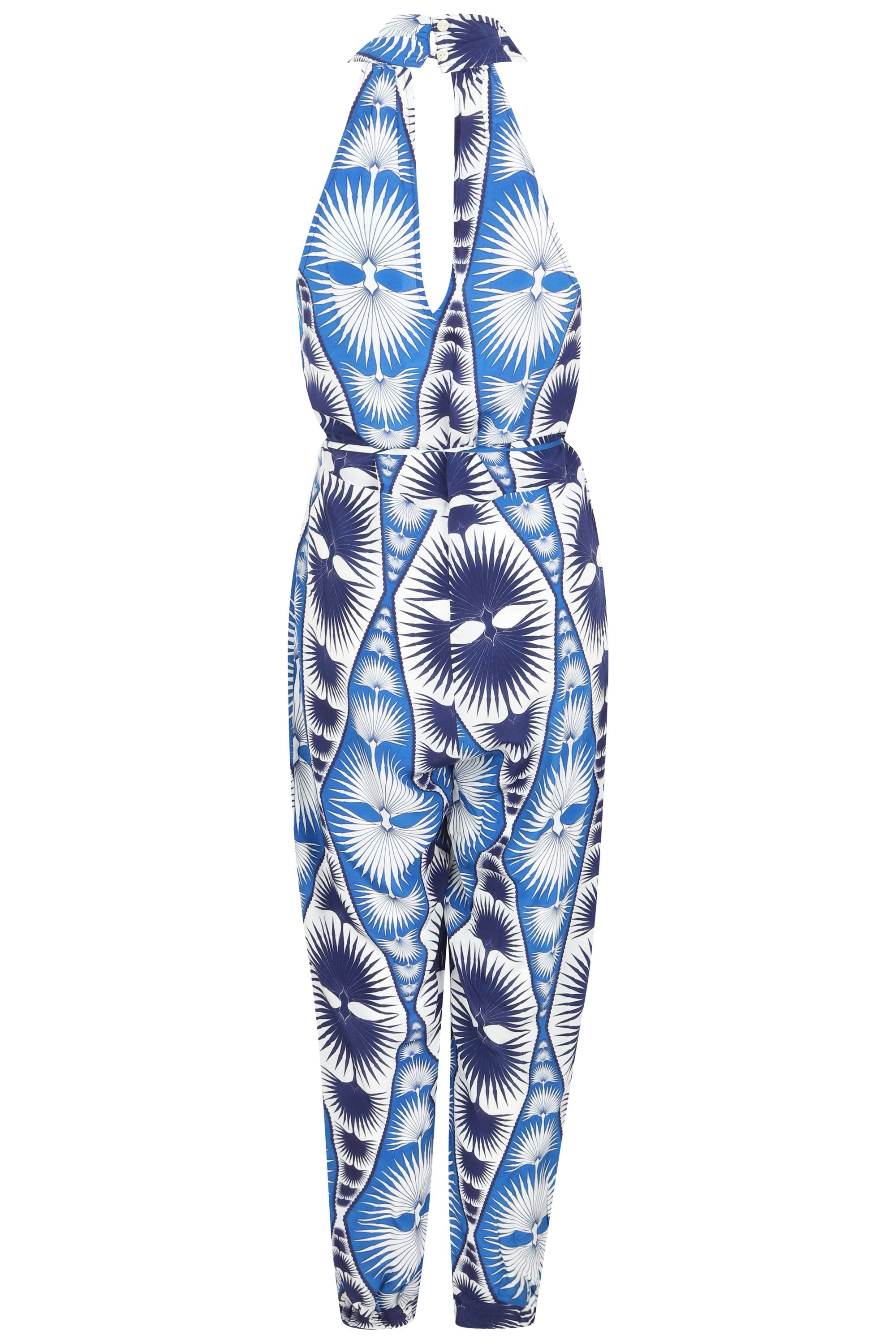 Lotty B Jumpsuit in Silk Crepe-de-Chine: FAN PALM REPEAT - BLUE back