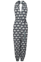 Lotty B Jumpsuit in Silk Crepe-de-Chine: SINGLE PALM REPEAT - BLACK/WHITE front