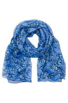 Lotty B Sarong / Scarf in Silk Chiffon: FLAMBOYANT FLOWER - BLUE designer Lotty B Mustique