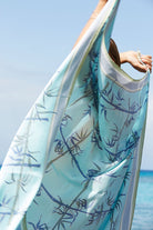 Pure silk scarf blue bamboo print by Lotty B Mustique luxury island fashion