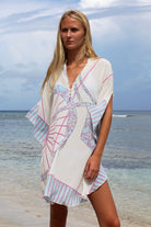 Lotty B Short Kaftan in Silk Crepe-de-Chine: BICYCLE - PINK Front Mustique beach