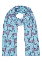 Luxury raw edge silk sarong scarf in Lurcher dog aubergine & pale blue print by designer Lotty B Mustique