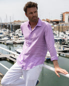 Boat holiday menswear plain lilac linen shirt