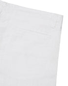 Sustainable mens resortwear plain white linen shorts corozo buttons