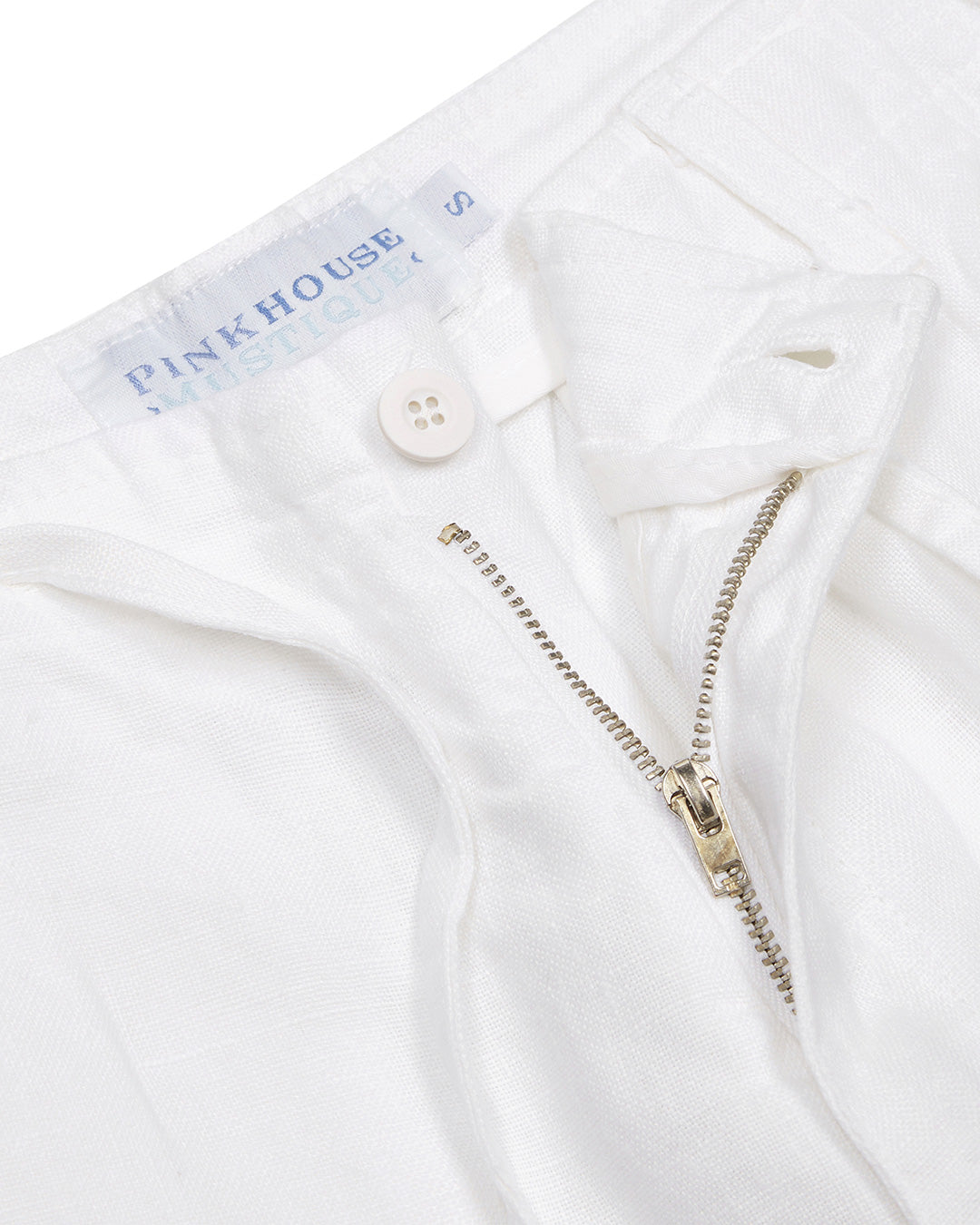 Sustainable mens plain white linen shorts corozo buttons