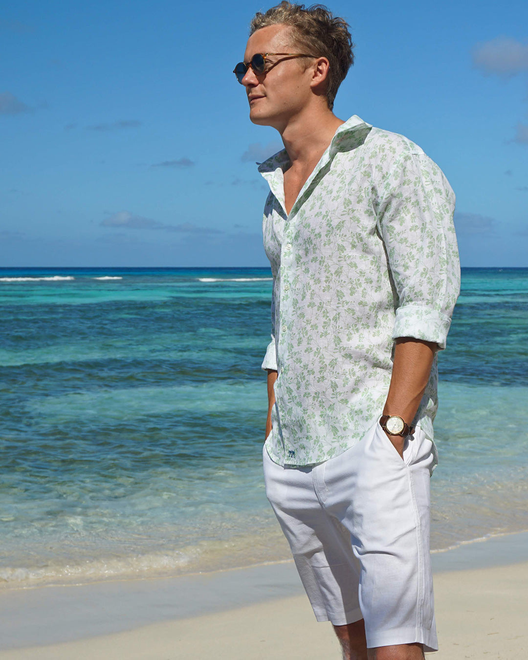 Mens Linen Shorts : CLASSIC WHITE designer Lotty B Mustique holiday essentials