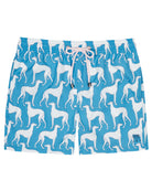 Men's recycled swim shorts in bright blue Lurcher print