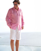 Mens plain white linen vacation shorts