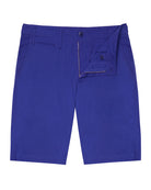 Button and fly opening on men's linen shorts in comfort stretch blend, classic holiday clothing from Pink House Mustique