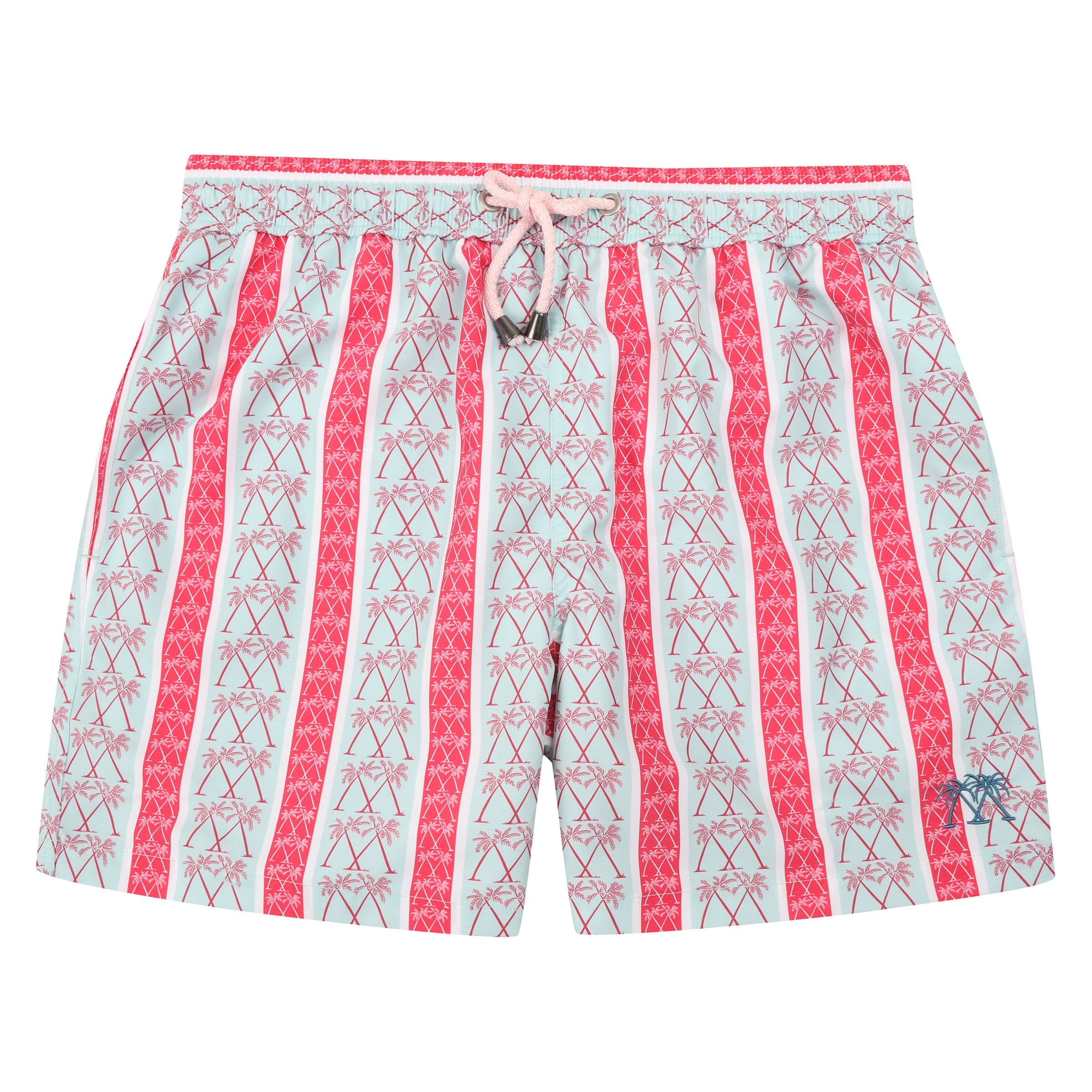 Mens swim trunks : PALM STRIPE - RED