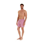 Mens designer swim wear Guava red print by Lotty B Mustique