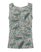 Bed-to-beach sleeveless pure silk top in monochrome grey-green Whale print by designer Lotty B for Pink House 