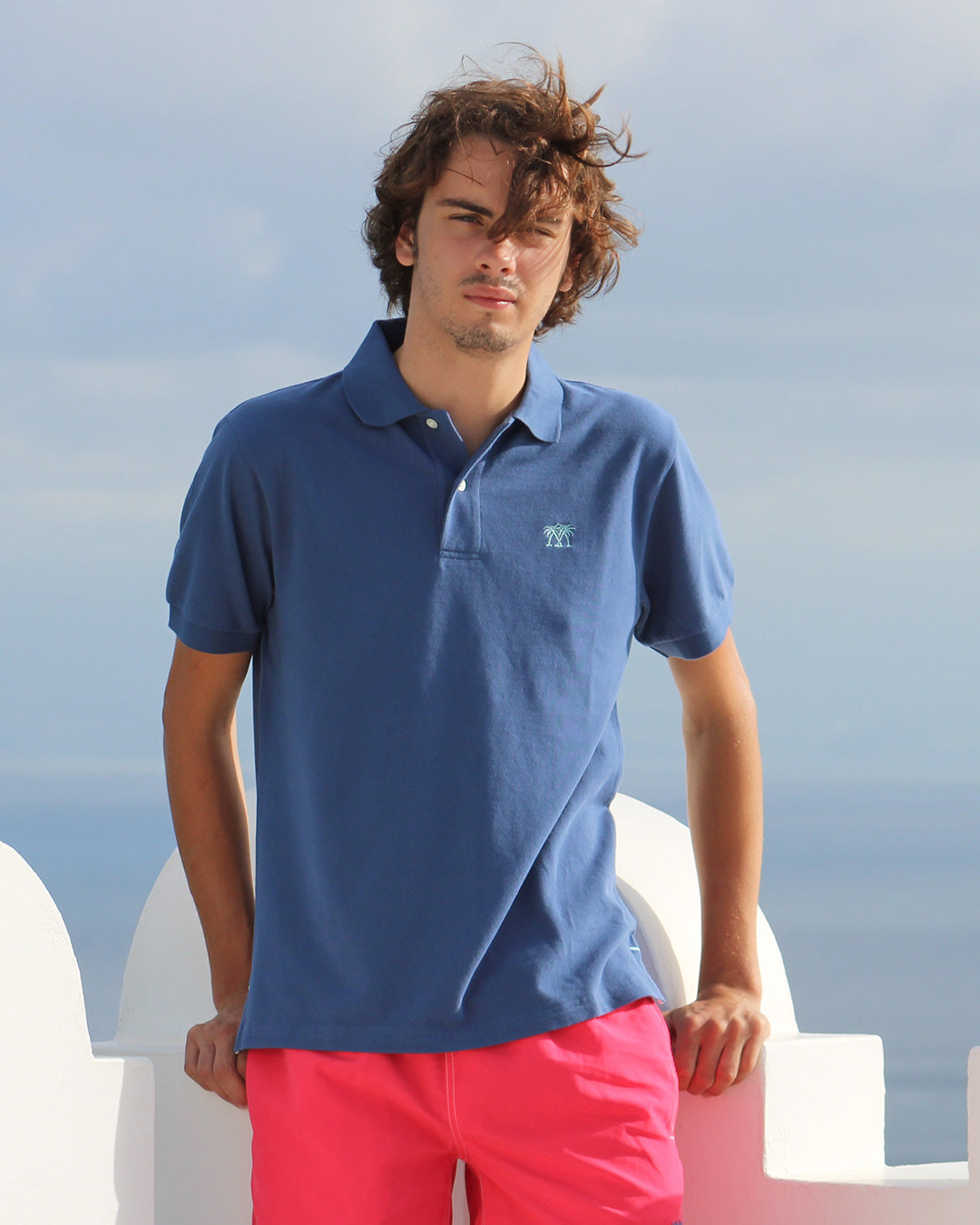 Premium Mens pure cotton navy blue polo shirt Mustique villa life