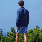 Teenager swim trunks whale print blue by designer Lotty B Mustique holiday fashion