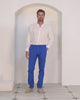 Mens Linen Trousers : DAZZLING BLUE no belt, designer Lotty B for Pink House Mustique