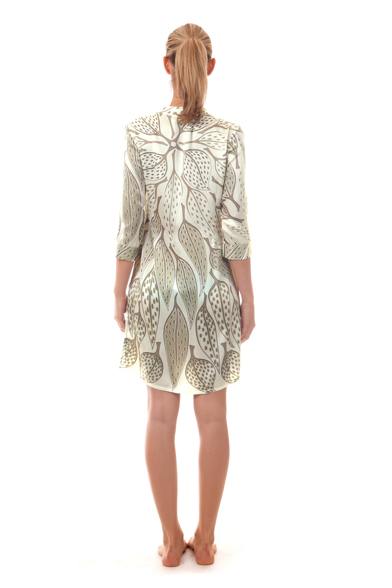 Pure Silk Shirt Dress (back) ~ Leaves Lichen by Lotty B Mustique