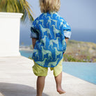 Kid's smart casual linen shirt in Lurcher blue & green print