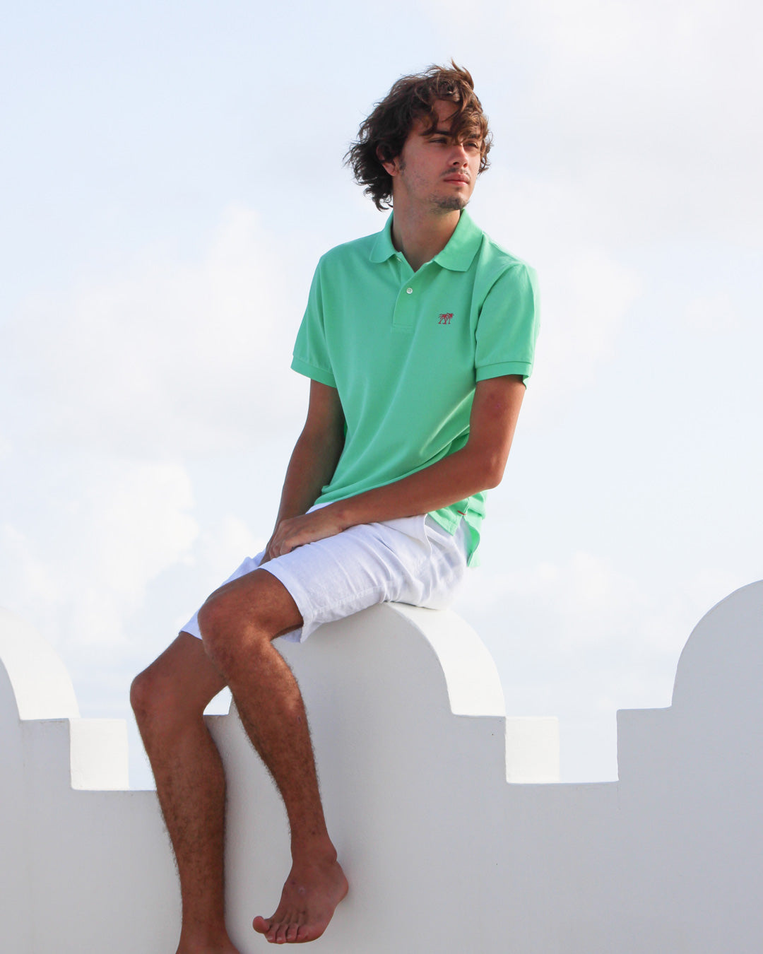 Mens pure cotton green polo shirt vacation life