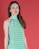 Silk Olivia halterneck top in green Lime Slice crepe-de-Chine silk